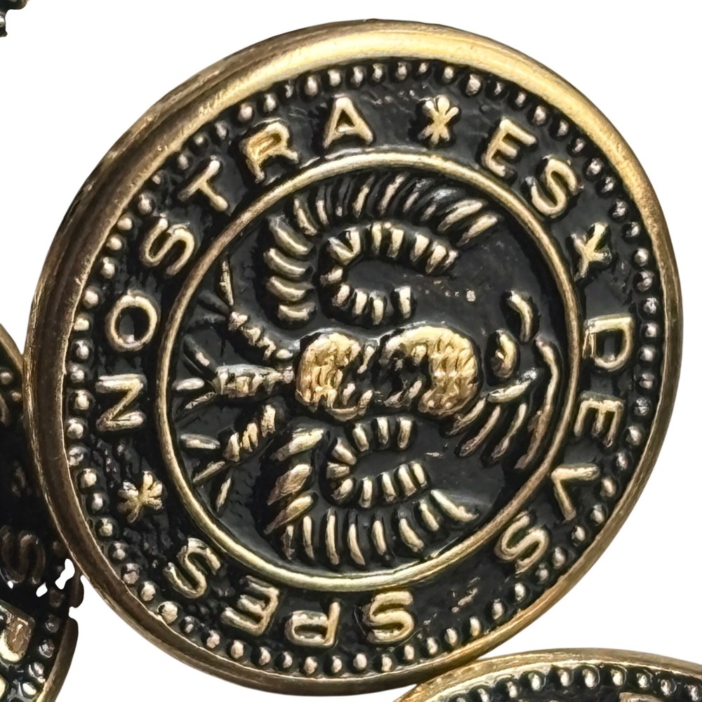 Vintage Gold Black Scorpion Latin Motto Heraldic Shank Buttons Set of 8